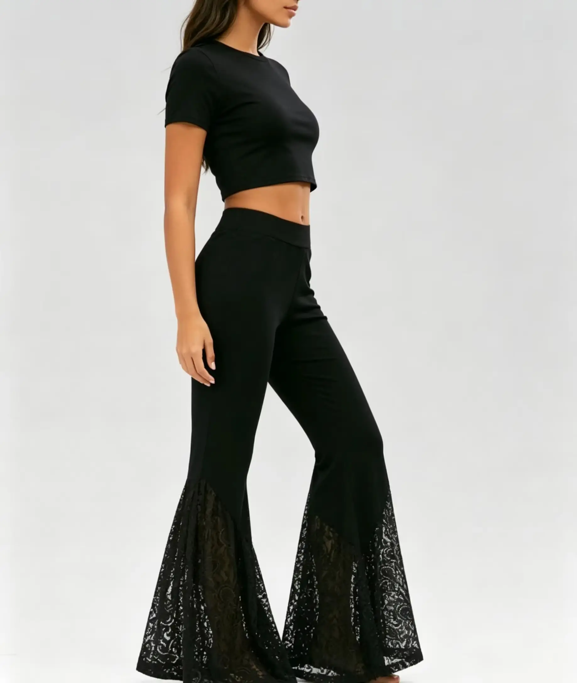 HG 2026 Women's Gothic Punk Lace Flare Pants Slim Bandage Side Bellbottoms For Women Black Loose Summer Thin Trousers Long Pants