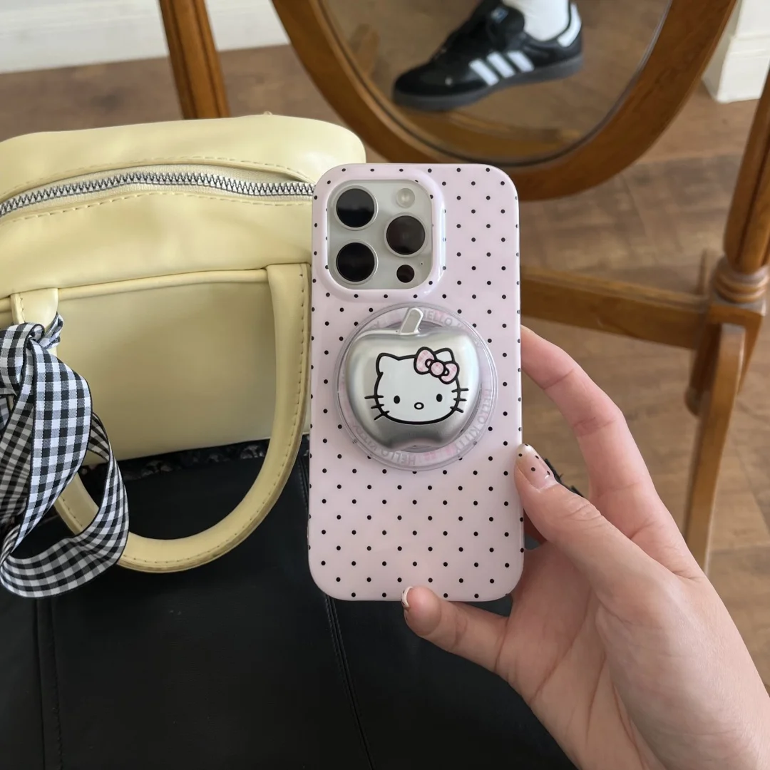 블랙 화이트 폴카 도트 무선 충전 전화 케이스 아이폰 17 16 15 14 13 프로 맥스용 스탠드 홀더 포함 마그세이프용