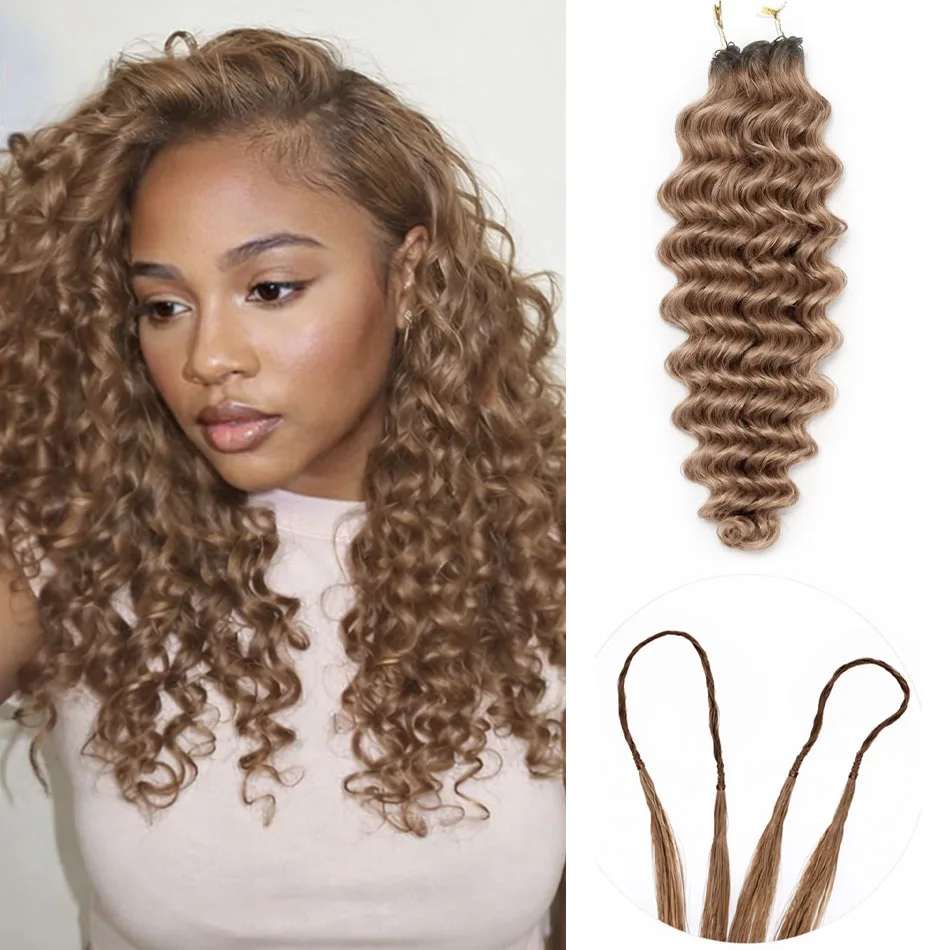 Honey Brown Deep Wave Crochet Human Hair Extensions Brazilian Virgin Feather Human Hair Pre Separated Braiding Hair Boho Braids