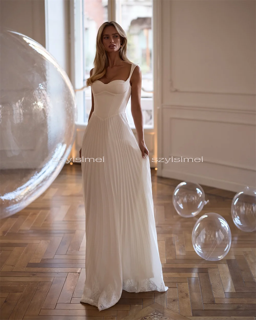 I più nuovi abiti da sposa con cinturino per spaghetti Abiti da sposa senza maniche Abito da sposa personalizzato abiti da sposa