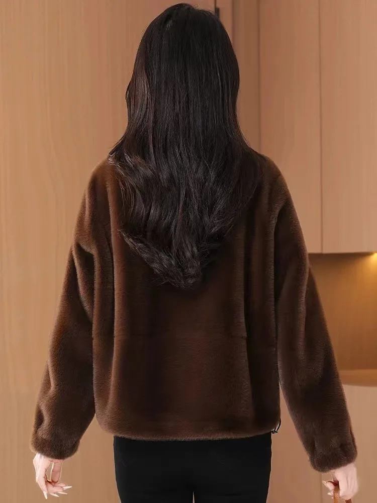 Damesjas van imitatiebont Dames Ochtendgestreept Ceremonievriendelijk Warm Veelzijdig Gewatteerd Lange mouwen Winddicht Gebreid Glanzend