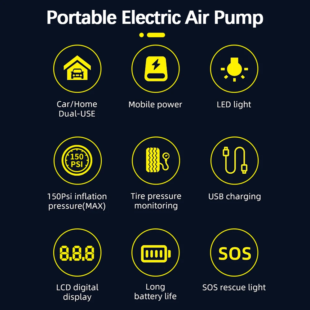 Digital Tire Pressure Test Tire Air Pump 150PSI 4000mAh With LED Flashlight Portable Inflator Car Air Compressor