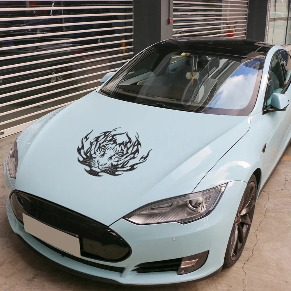 Car Engine Hood Sticker Flame Shape Animal Predator Car Sticker Fierce Predator Tiger Pattern Vinyl Decal Car Decor Accessories