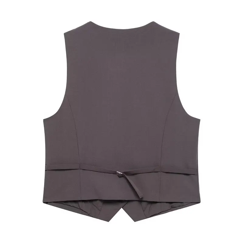 

Spring 2025 Women's Faion V-ne Svel Vest with Strap Decoration Inner New Arrival ort Length Single Button