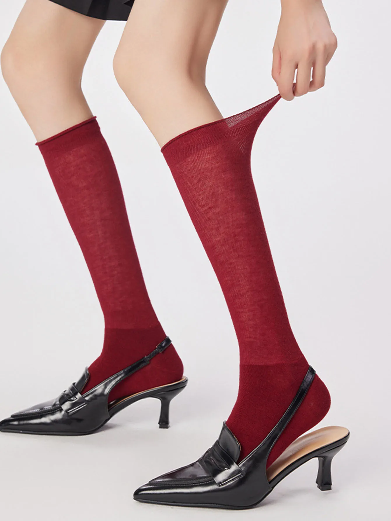 1 Pair Autumn Winter Women Crew Slouchy Socks Solid Wine Red Color Fashion Soft Merino Wool(6%) Long Socks For Girls Lady