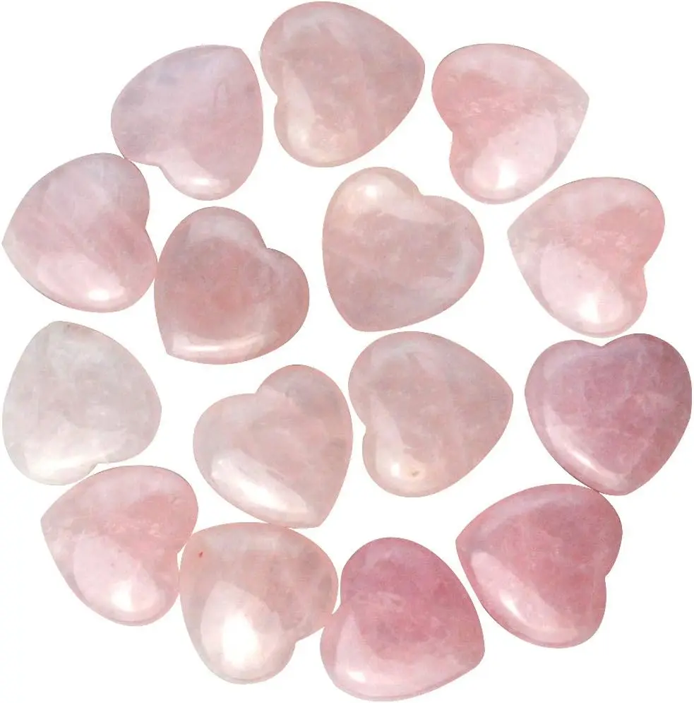 20 Pcs Rose Stone Pink Heart-Shaped Soothing Stones Polished Healing Crystal Natural Cute Pocket Mini Heart