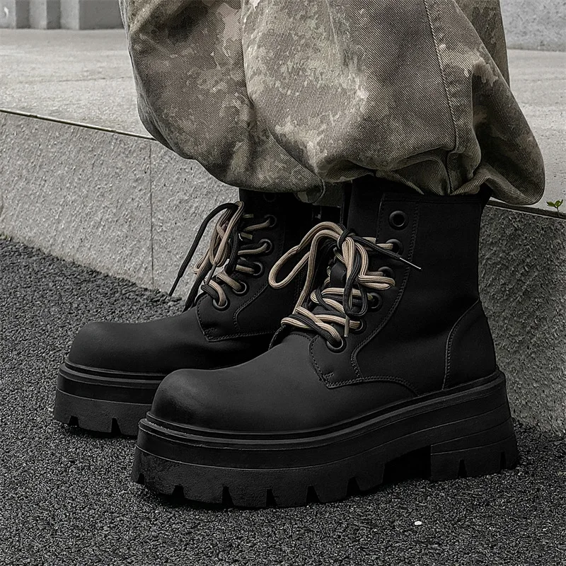 

men fashion stage nightclub platform boots designer original leather shoes cowboy autumn winter boot high motorcycle botas male