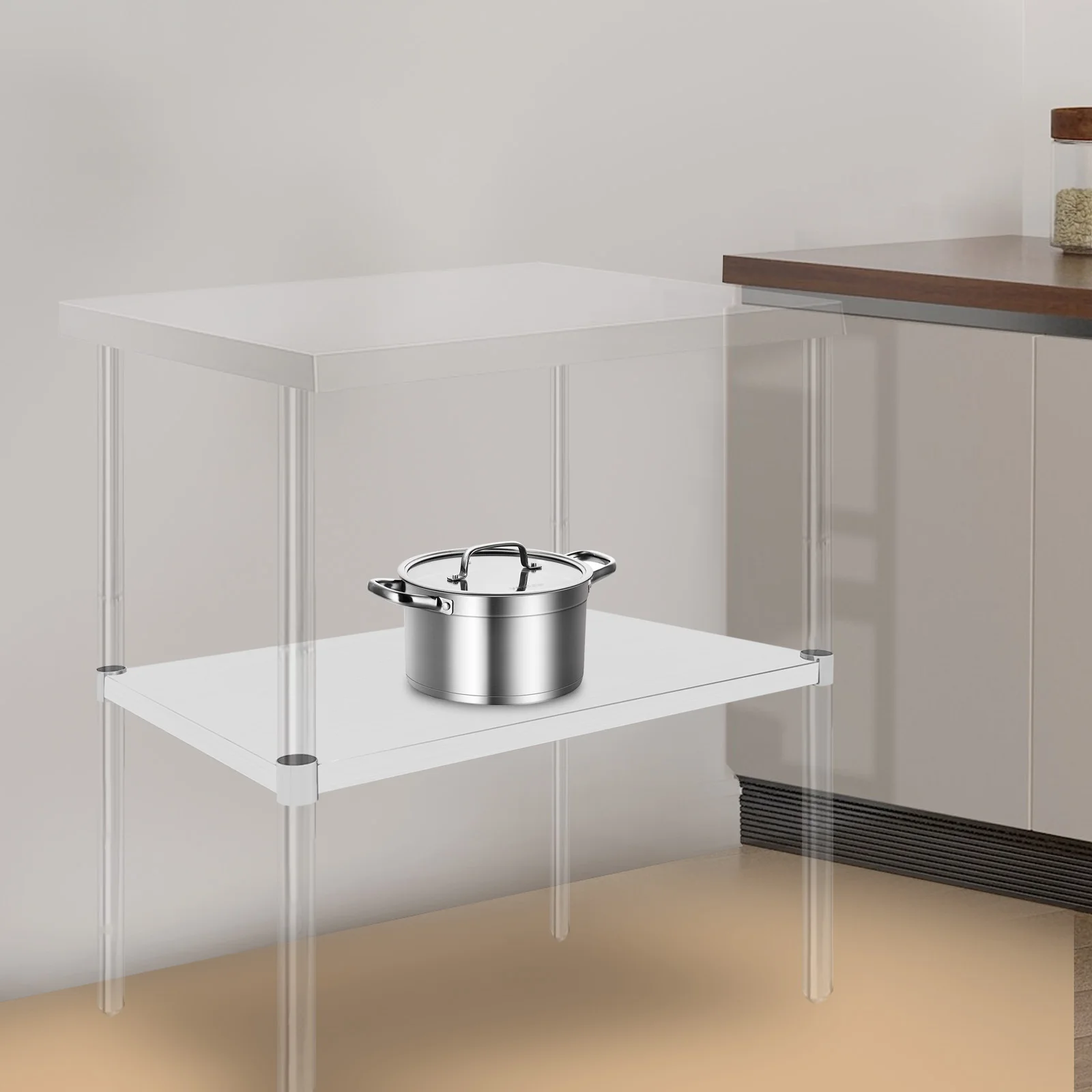 78.23*47.75*5.08cm Silver Stainless Steel Table Adjustable Lower Shelf Rectangular Under Shelf with Reinforcing Rib