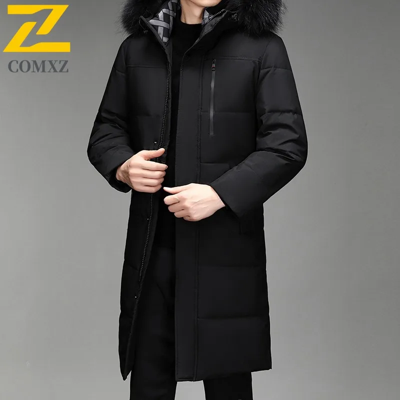 Maxbarley 2025 Winter Warm Puffer Coat Men Luxury Thick Fur Collar Hooded White Duck Down Padding Coat Snow Ski Long Down Jacket