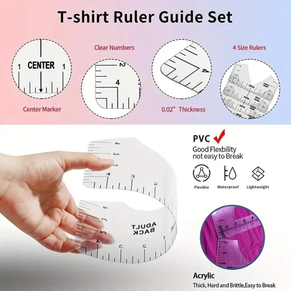 

T-shirt ruler guide center vinyl, transparent V-neck/round PVC ruler, for alignment, heat press, front and back measurement