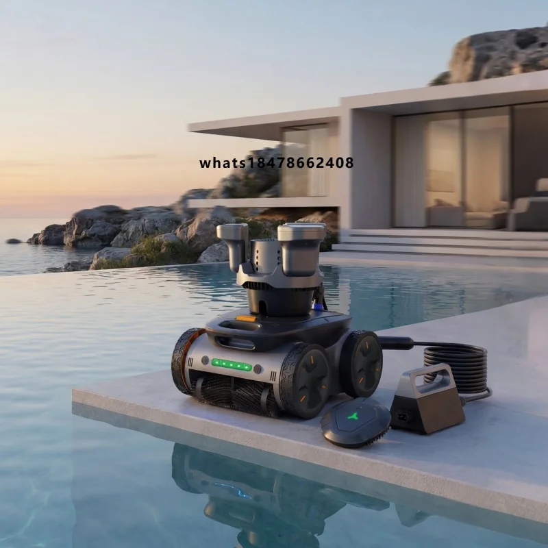 Intelligent Robotic Pool Cleaner Cordless Portable Anti-Slip ABS Swimming Pool Robot All-Surface Cleaning Floor Wall Waterline