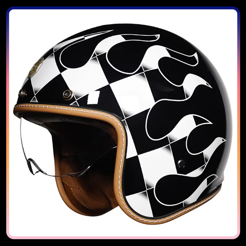 

DOT Open Face Motorcycle Helmet Retro Jet Helmet for Moto Pilot Chopper Vintage 3/4 Open Half Motorbike Helmet Scooter Men Women