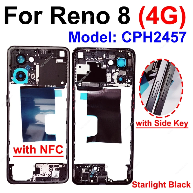 Middle Housing For OPPO Reno 8 4G 5G CPH2457 CPH2359 Middle Frame Housing Holder Cover Parts