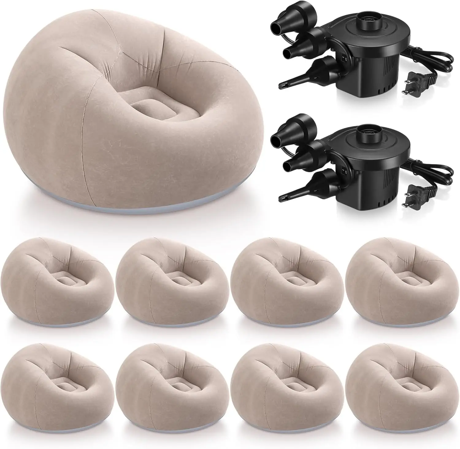 Inflatable Bean Bag Chair Set with Electric Pump, Portable Blow Up Couch for Outdoor Camping Movie Nights (Coffee, 9 Pieces)
