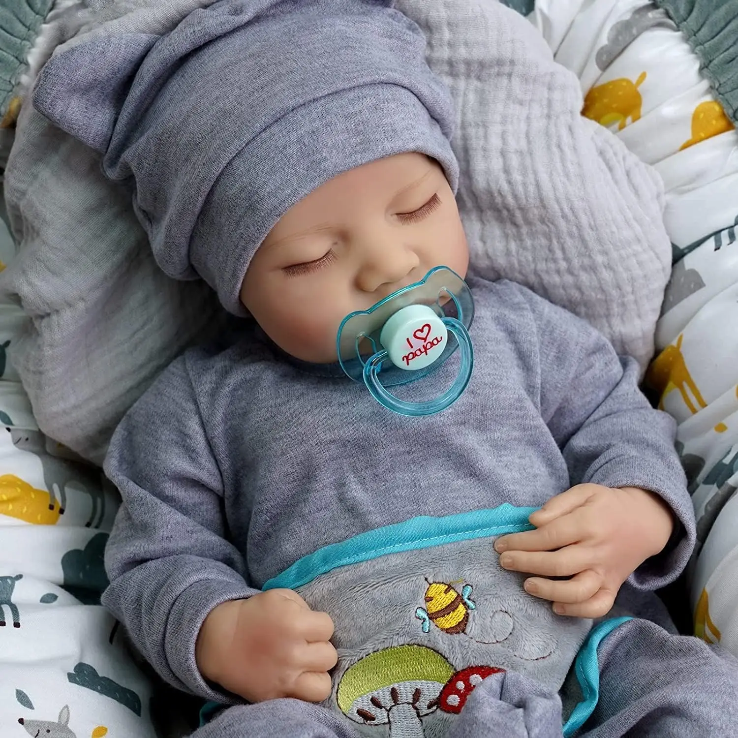 

Reborn Baby Boy 50cm Realistic Handmade Silicone Doll with Closed Eyes, Lifelike Newborn Reborn Doll Toy Gift with Accessories
