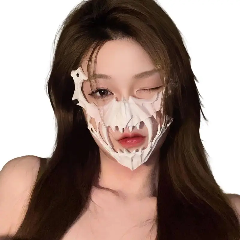Masque squelette d'halloween pour enfants adultes, masque loups-garous effrayant, demi-masque crâne 6XDA