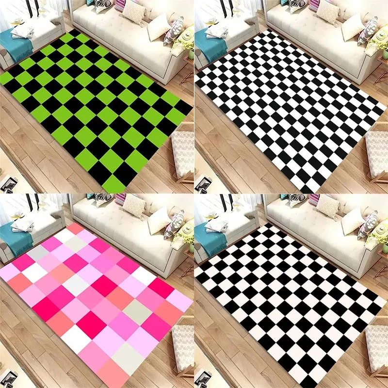 

Simple Colorful Plaid Pattern Floor Mats Door Front Decoration Home Living Room Floor Mats