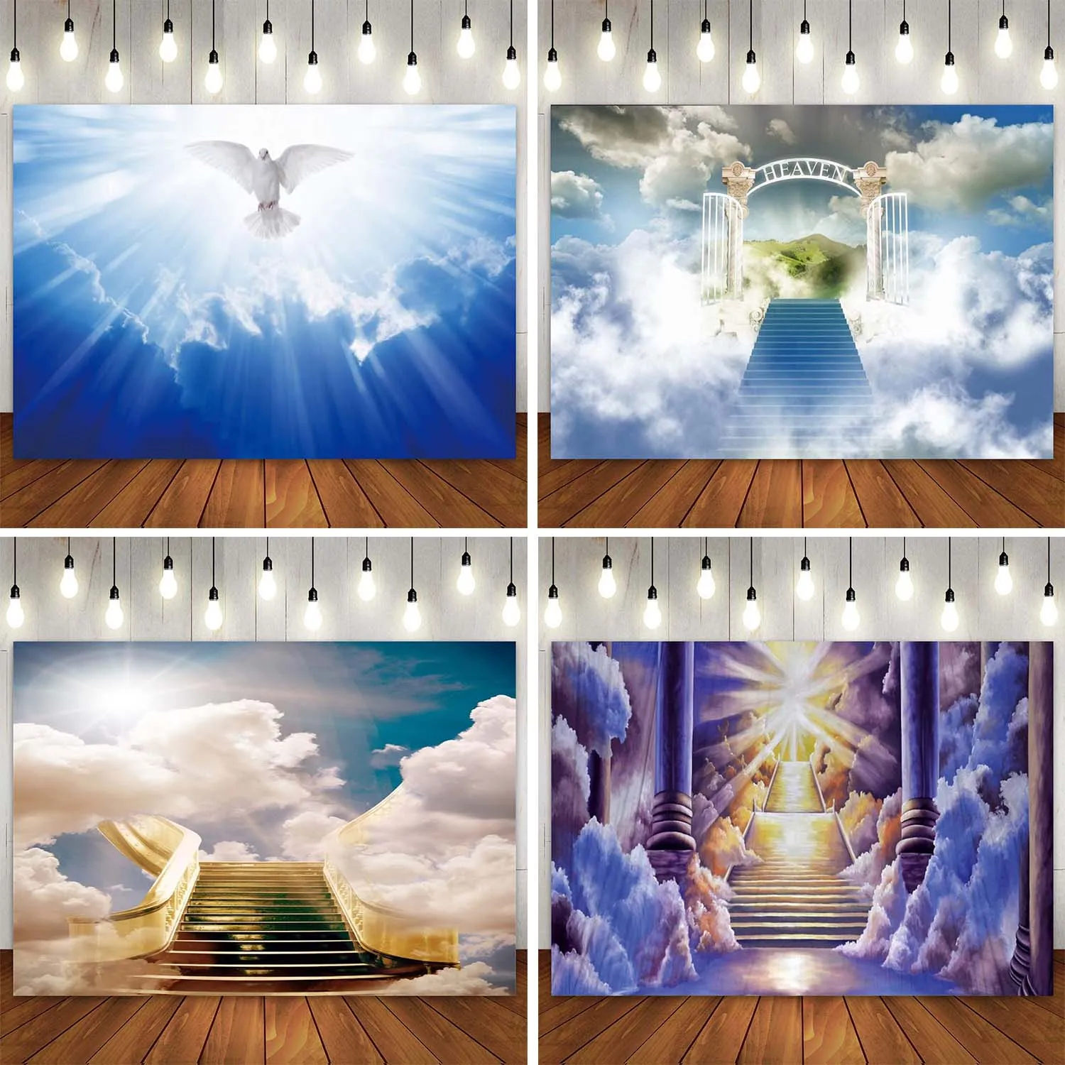 

Stairway to Heaven Angel Wings Backdrop Church Christian Background Party Banner for Baby Shower Kids Aldult Portrait Photoshoot