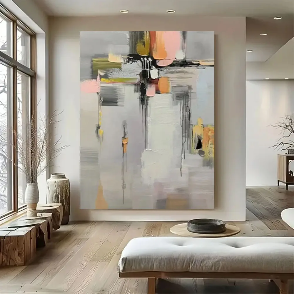 Luxury Home Decor Painting Abstract Handmade Canvas Oil Paintings Wall Art Picture Grey Texture Mural For Livingroom Porch Trim