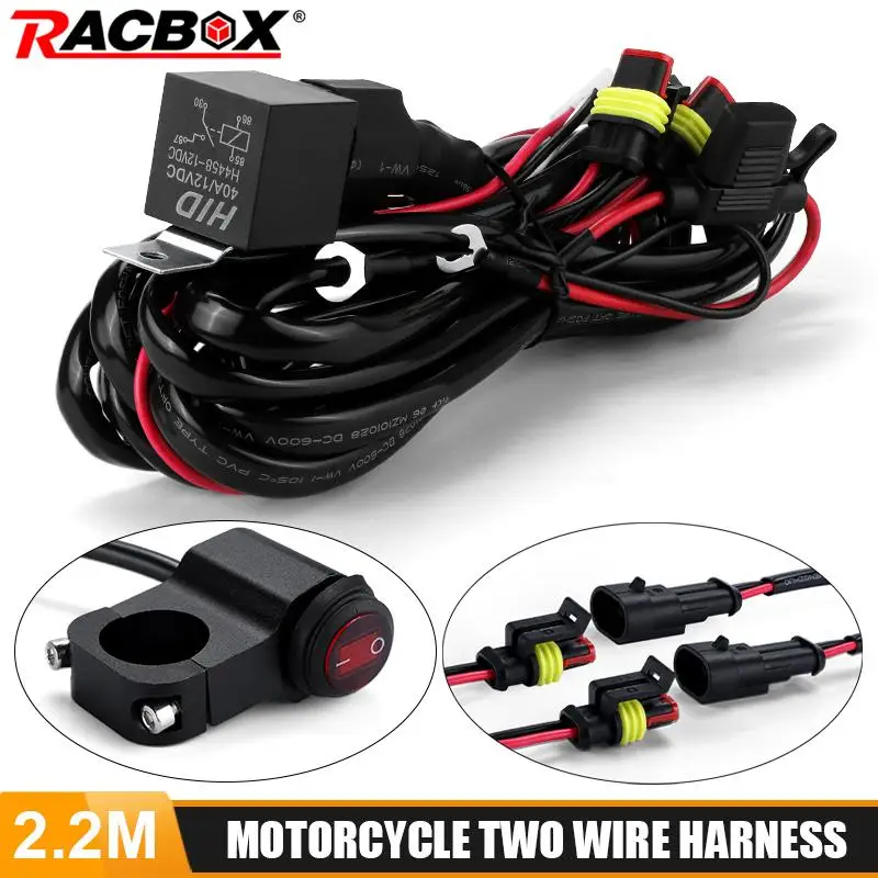 40A 12V Fog Lights Wire Switch Harness 2 Wires 1.6M 2.2M Electric On Off Switch For Motorcycle Motorbike Relay Harness Wiring