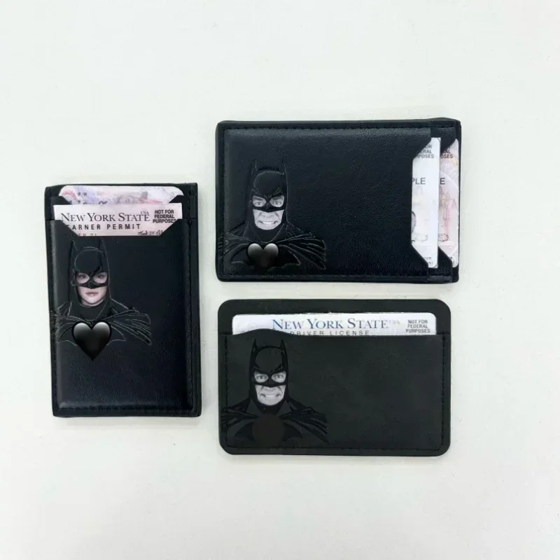 Cartera de Cuero Negra con Diseño de Murciélago 2026, Porta Tarjetas de Identificación con Figura de Anime, Regalo Creativo para Papá y Esposo, Aniversario, Cumpleaños