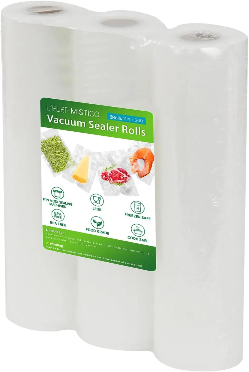 

Vacuum Sealer Bags for Food, 11''x20' (3 Rolls) BPA Free, Customizable Size for Sous Vide & Meal Prep