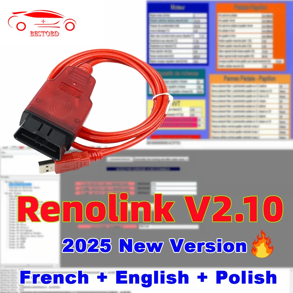 Renolink V2.10 For Renault Car OBD2 Airbag Reset OBD 2 OBD2 Car Diagnostic Auto Tool ECM UCH Key ECU Programmer Tool PK V1.99