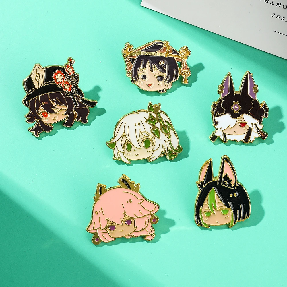 Game Genshin Impact Brooch Cute Cartoon Figure Hu Tao Kaedehara Kazuha Badge Enamel Brooch Clothing Backpack Pin Accessories