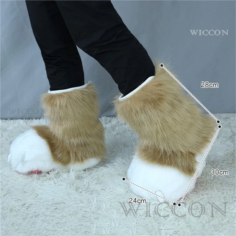 Calcetines de pie de Animal de felpa, disfraz de Cosplay de felpa, zapatos de pata de Animal peludo, zapatos de gato para niña, regalo de Navidad, 8 colores