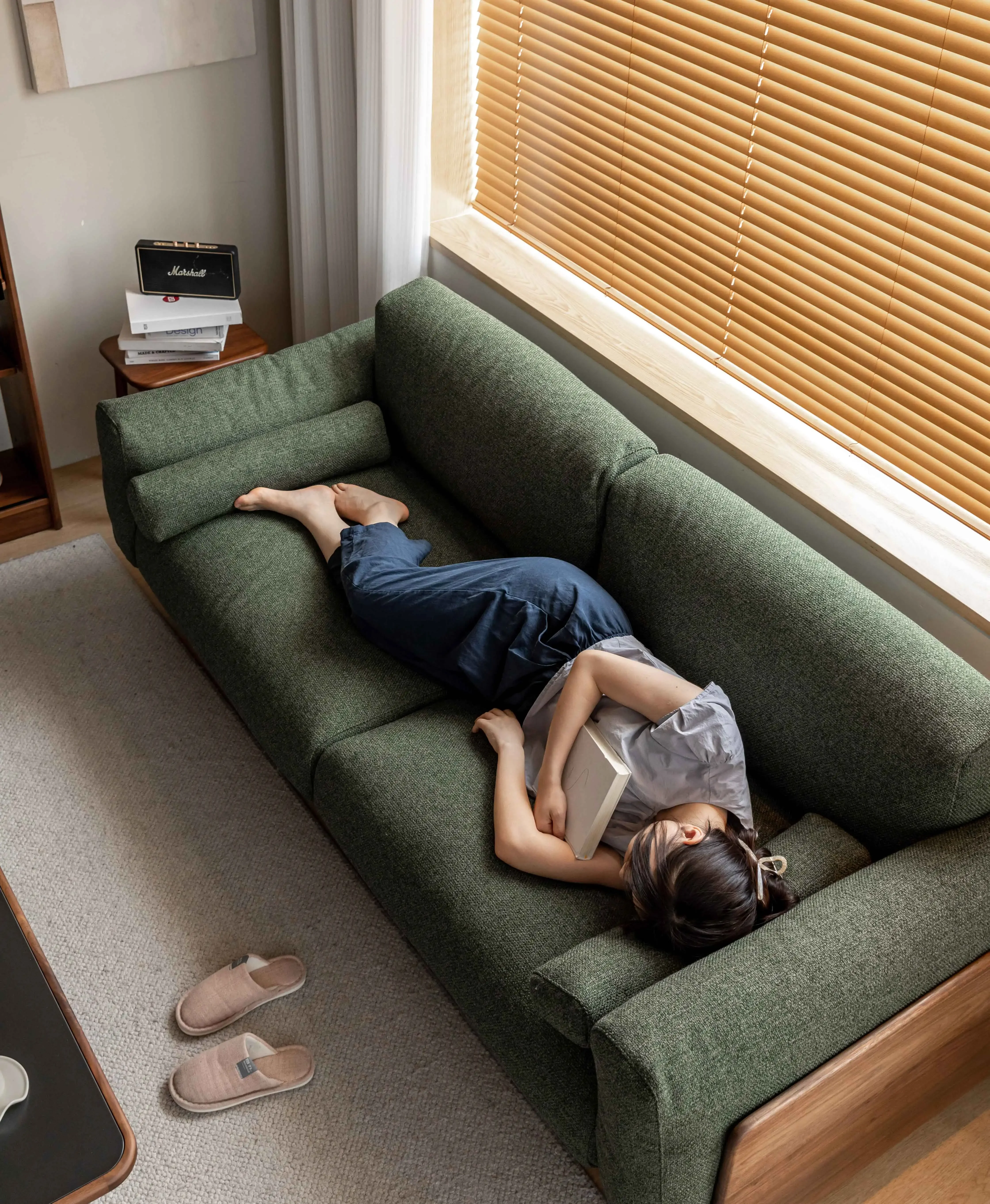 

Style Couch Living Room Furniture Set Solid Wood Sofa Black Walnut Frame Green/white Sofa