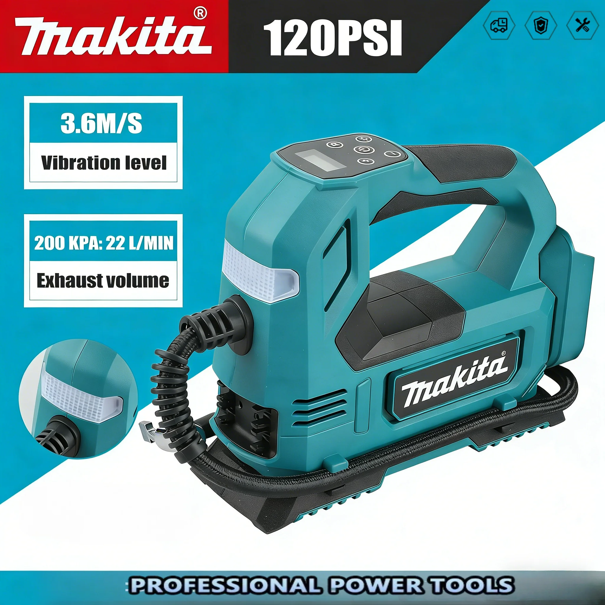 

Makita Portable Tyre Pump with Digital DisplayTool for Cars & Motorcycles brushless air Pump Cordless Air Inflator