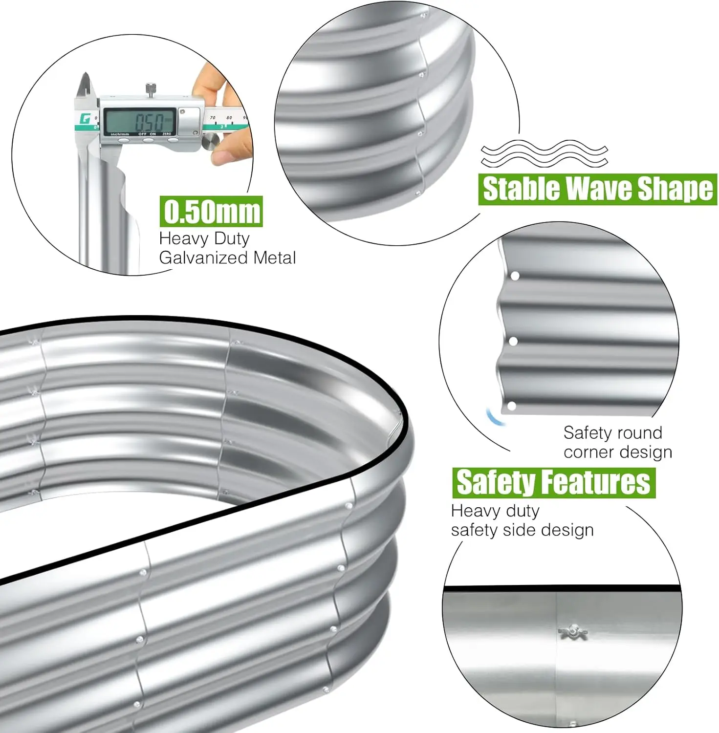 سرير حديقة مرتفع مجلفن في الهواء الطلق 2 قطعة 4x2x1ft صندوق زراعة معدني بيضاوي لزراعة النباتات والخضروات فضي #2