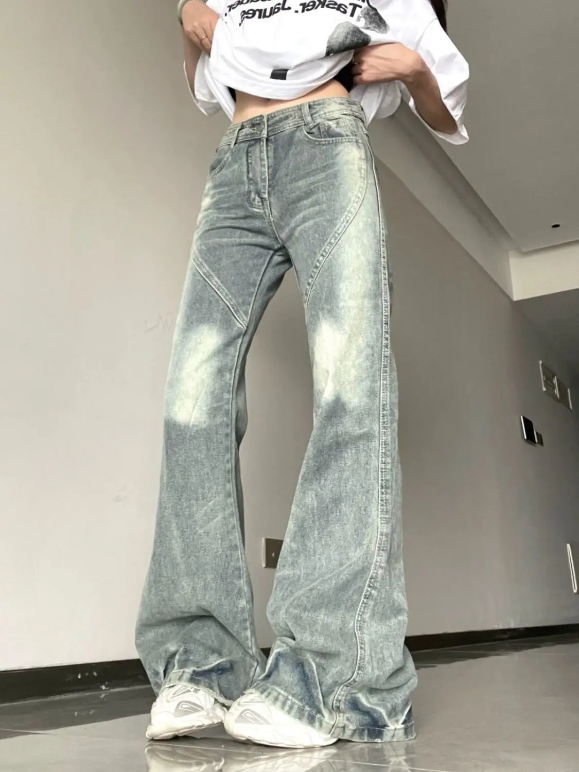 

Women Jeans High Waist Drawstring Elastic Relaxed Loose Fit Female Denim Fashion Comfortable Basic Simple Daily Wear Practical