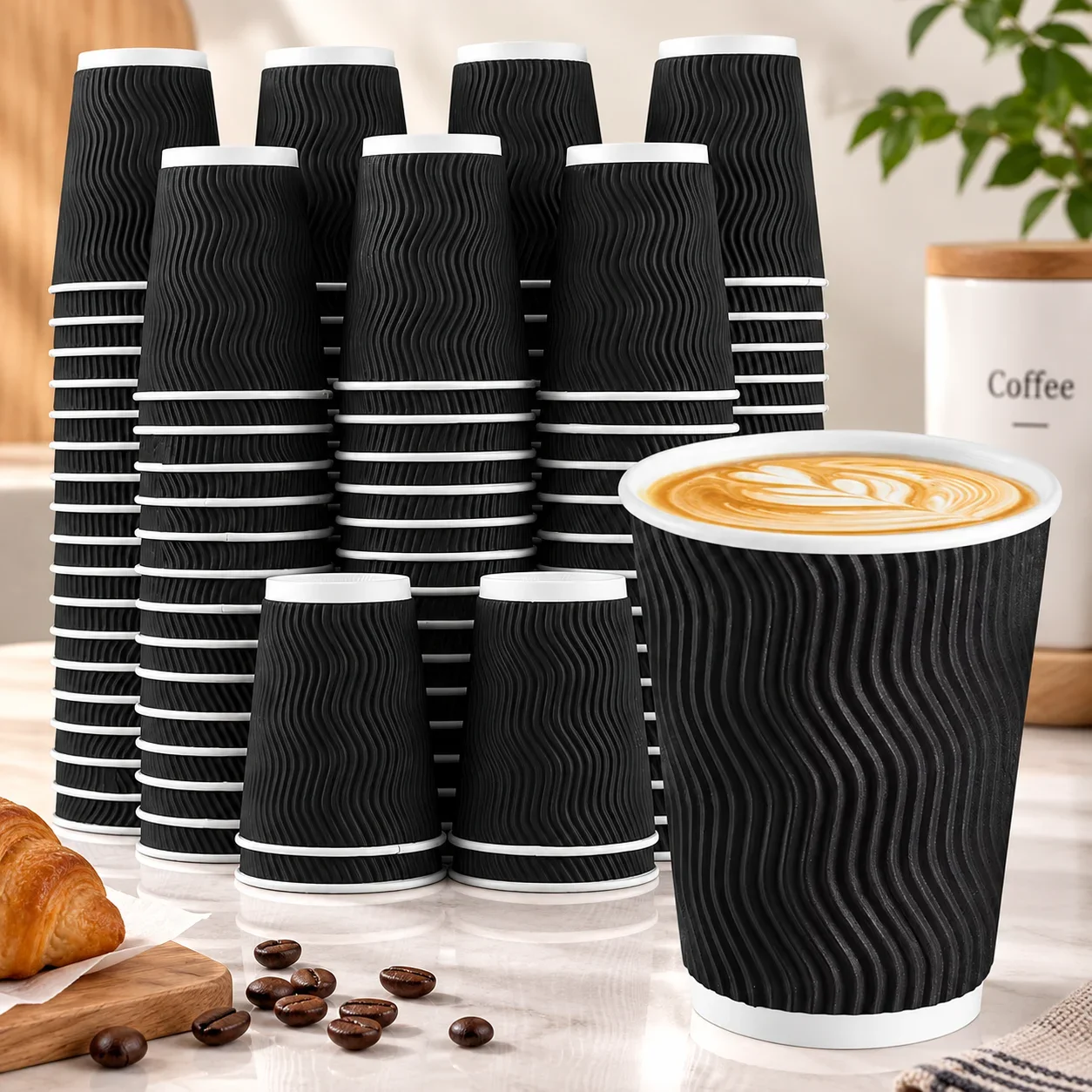 25/50PCS Ripple Wall Paper Cups Disposable Double Layer Coffee Cups for Hot Tea Milk Drinks Cafe Party Takeaway Beverage Uses
