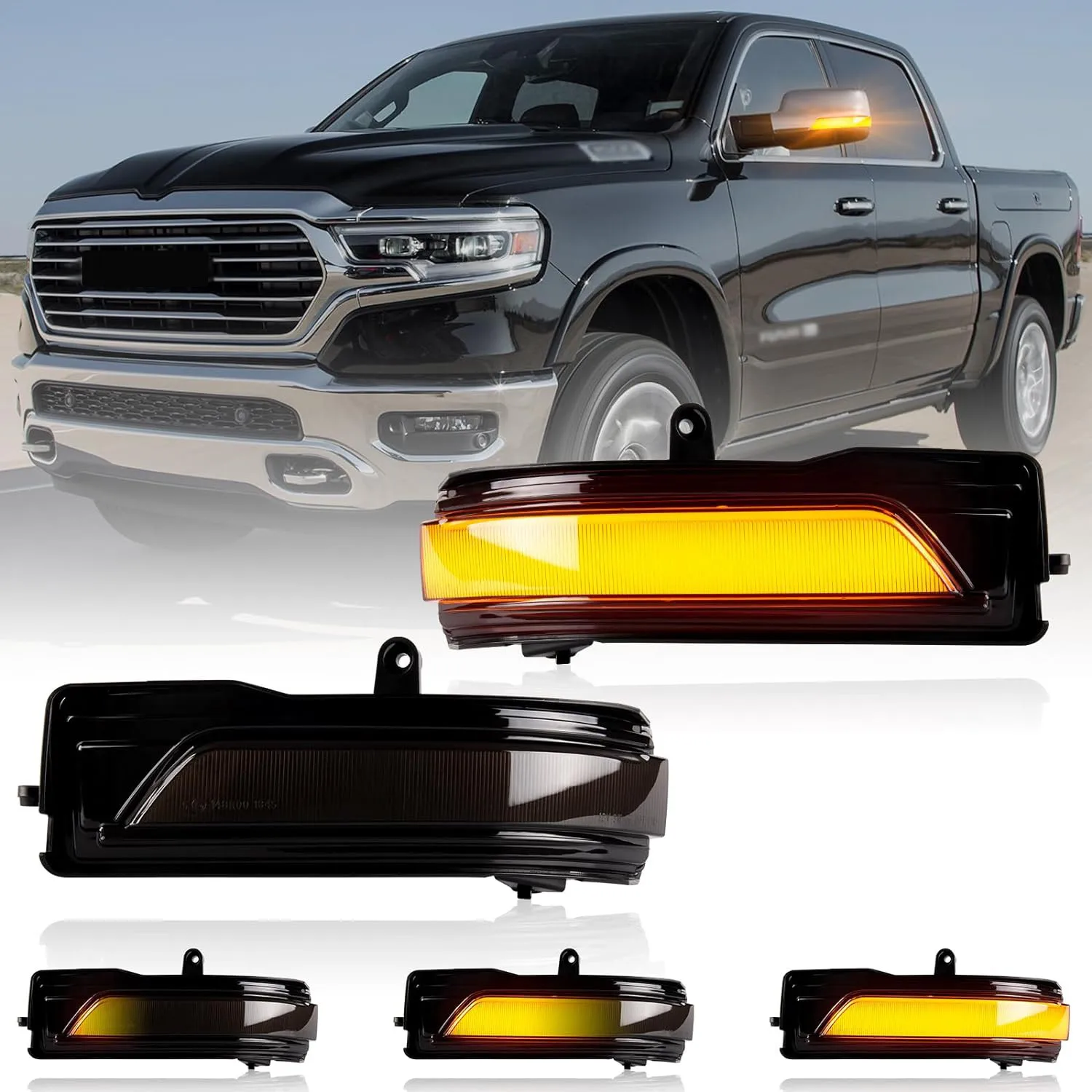 

Pair For 2019-2022 Dodge Ram 1500 Smoked Lens LED Side Mirror Turn Signal Lights