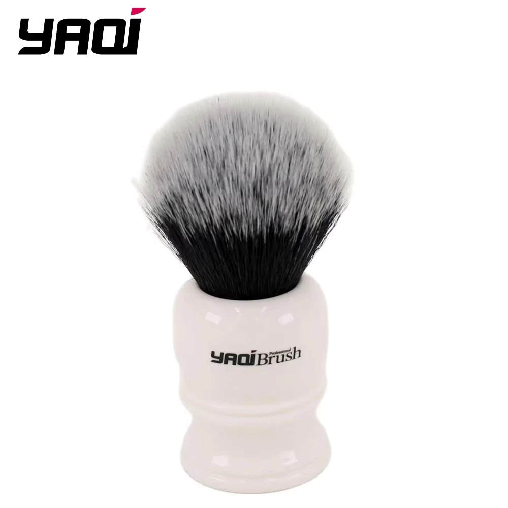 Yaqi 30mm Large Size Knot White Resin Handle Synthetic Hair Tuxedo Knot Men Shaving Brush Travel Shaving Brush Wet Shaving Brush