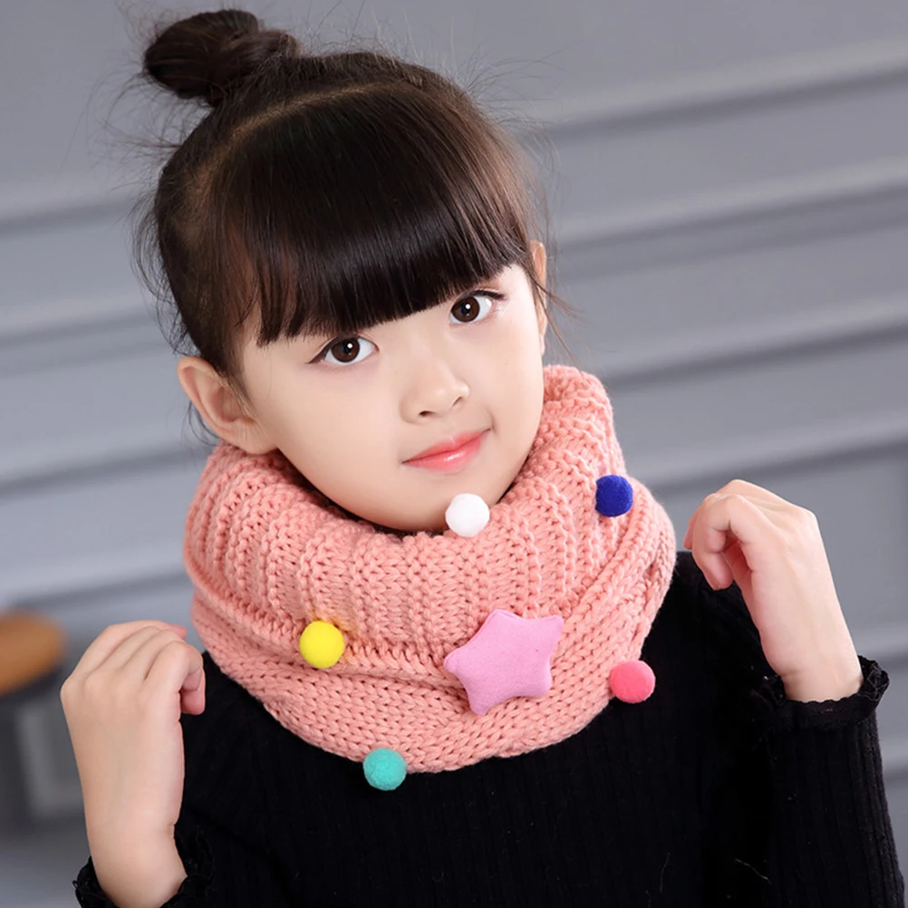 

Winter Circumference 20cm Kids Scarf Width Soft Cotton Kids Neckerchief Star Print Pom Balls Neckerchief Girls Boys