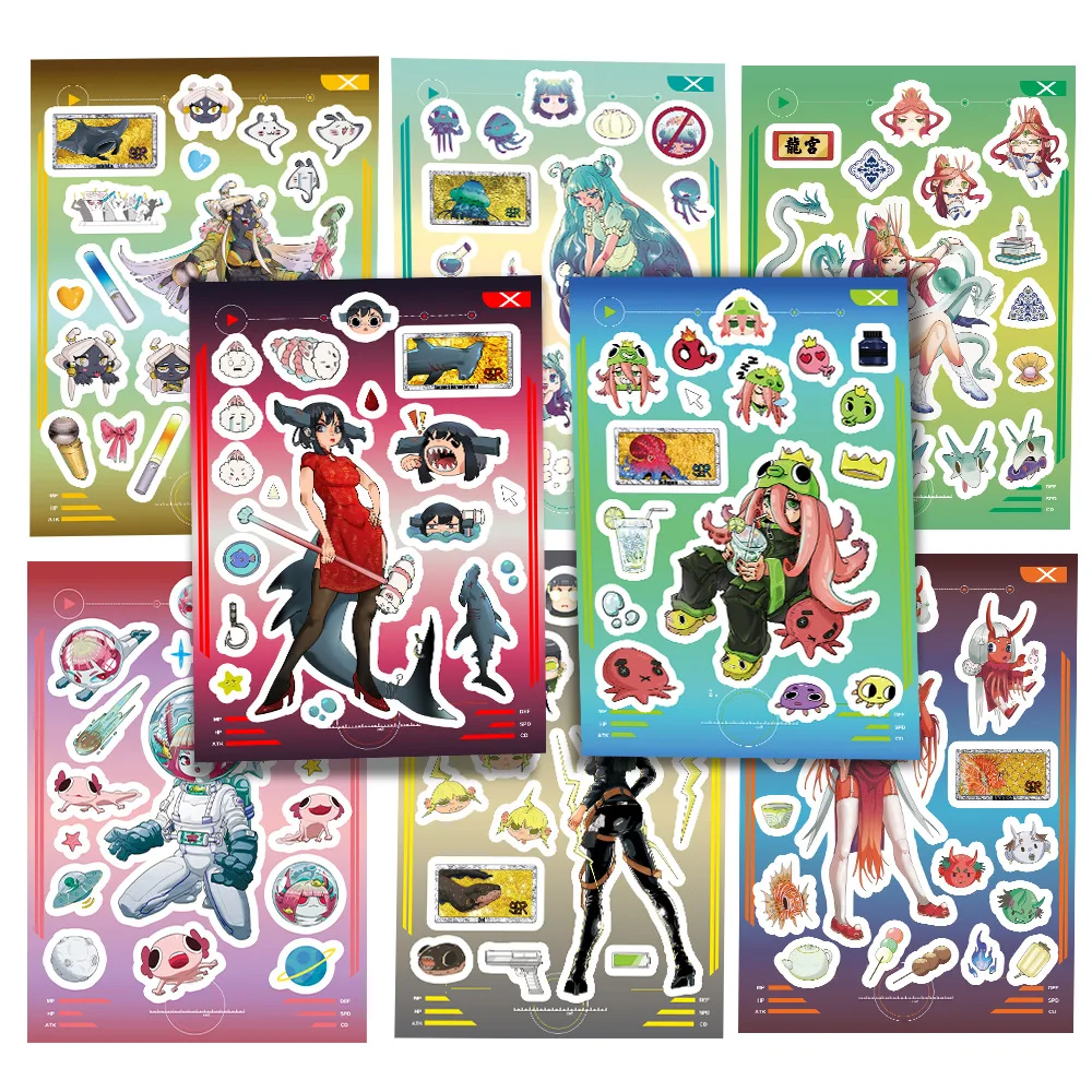 

8/16Sheets Anime Marine Life Girl Puzzle Sticker DIY Phone Laptop Luggage Skateboard Graffiti Decals Fun for Kid Gift