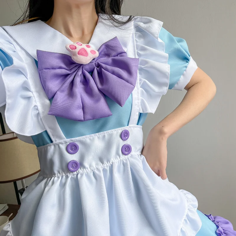 Rosa feminino maid outfit anime vestido longo preto branco avental vestido lolita vestidos kawaii masculino café traje cosplay goth