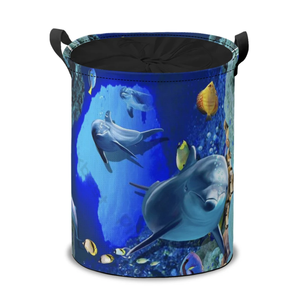 

Bundle Device Laundry Basket Dolphin Blue Underwater World Marine Life Fabric Laundry Moving Folding Dirty Laundry Basket