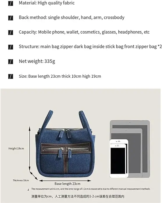 Damska dżinsowa torba crossbody torba tkanina dżinsowa typu Messenger Hopo torba na ramię naszyta kieszeń Desinger torba dżinsowa zapinana na zamek