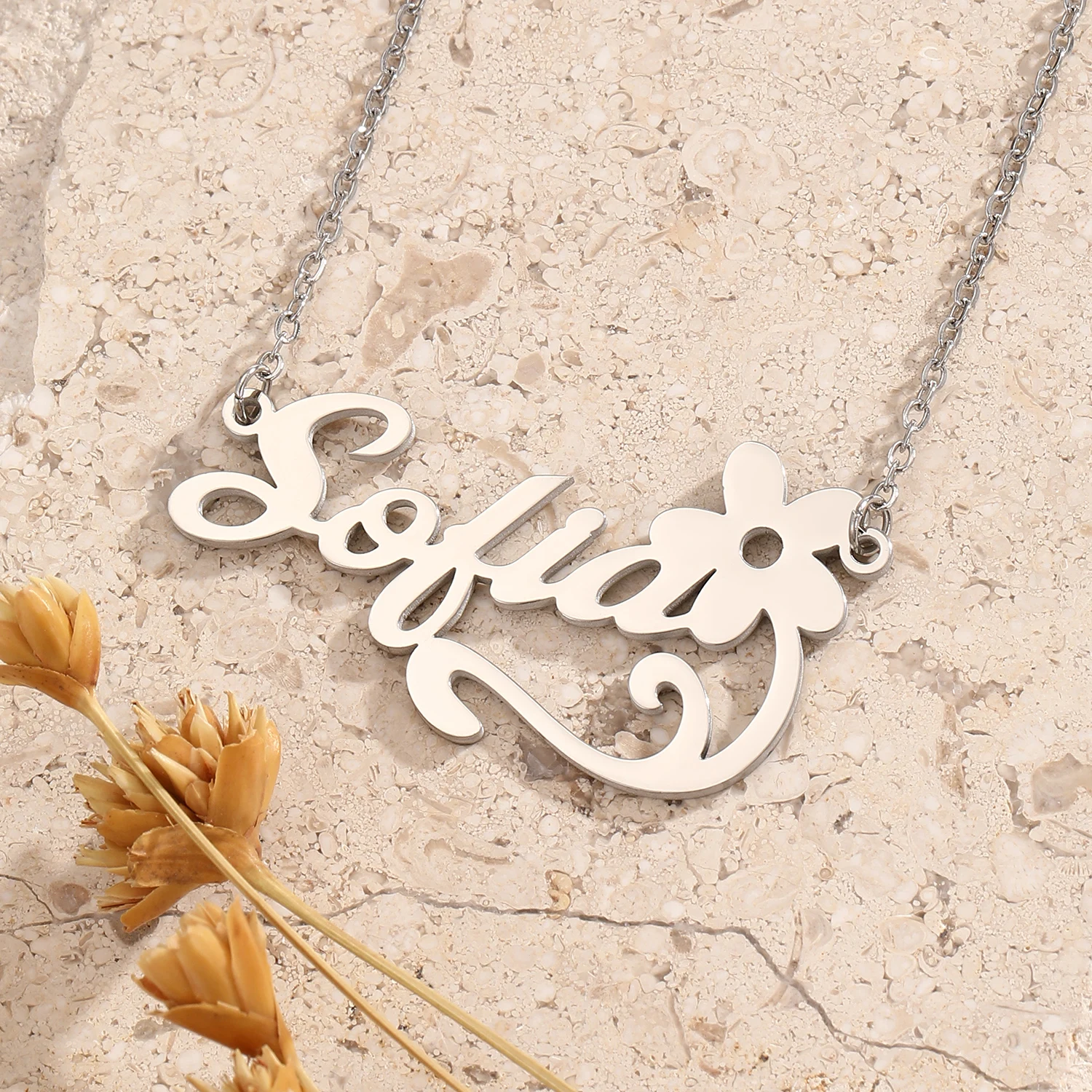 QIAMNI Customized Names Letters Chain Pendant Necklace Stainless Steel Personalized Wedding Lover Jewelry for Women Mother Gift