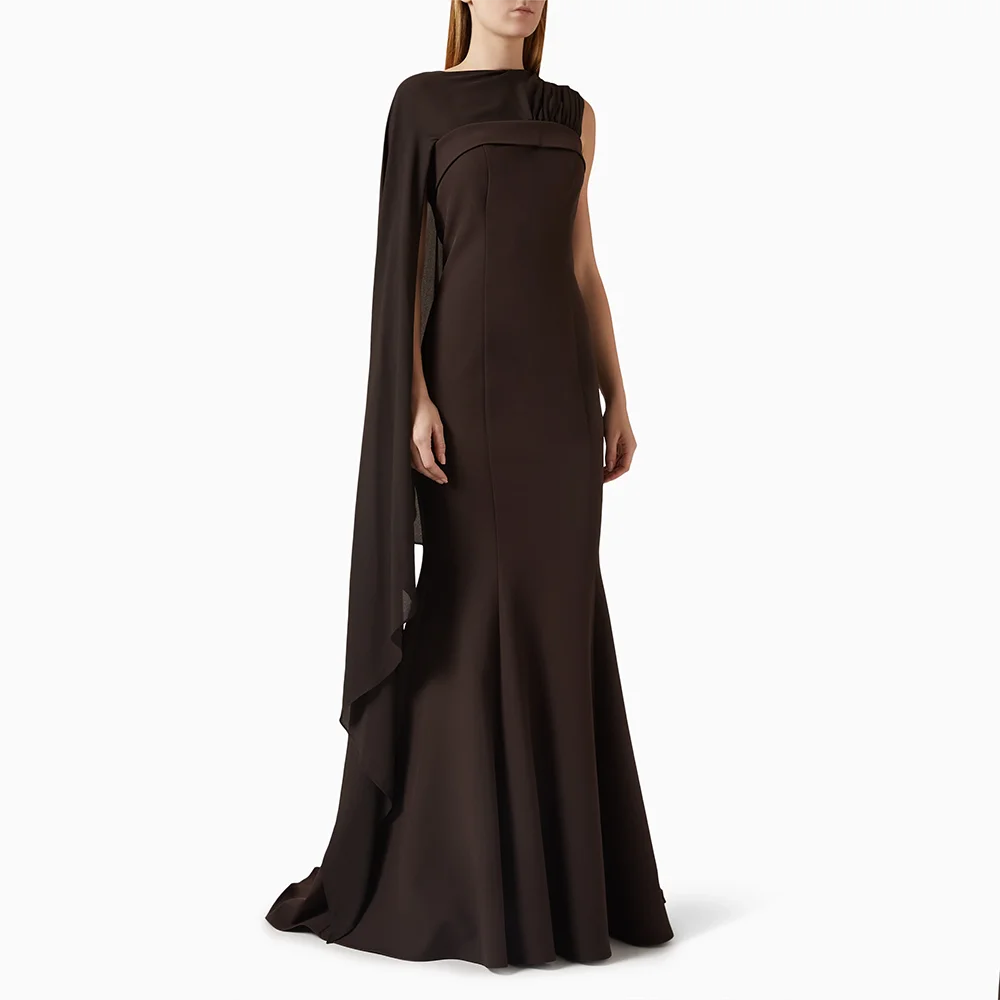 Simple Black O-neck Evening Dresses Fashion Chiffon Shawl Prom Gowns Elegant Formal Occasion Mermaid Long Dress Customize
