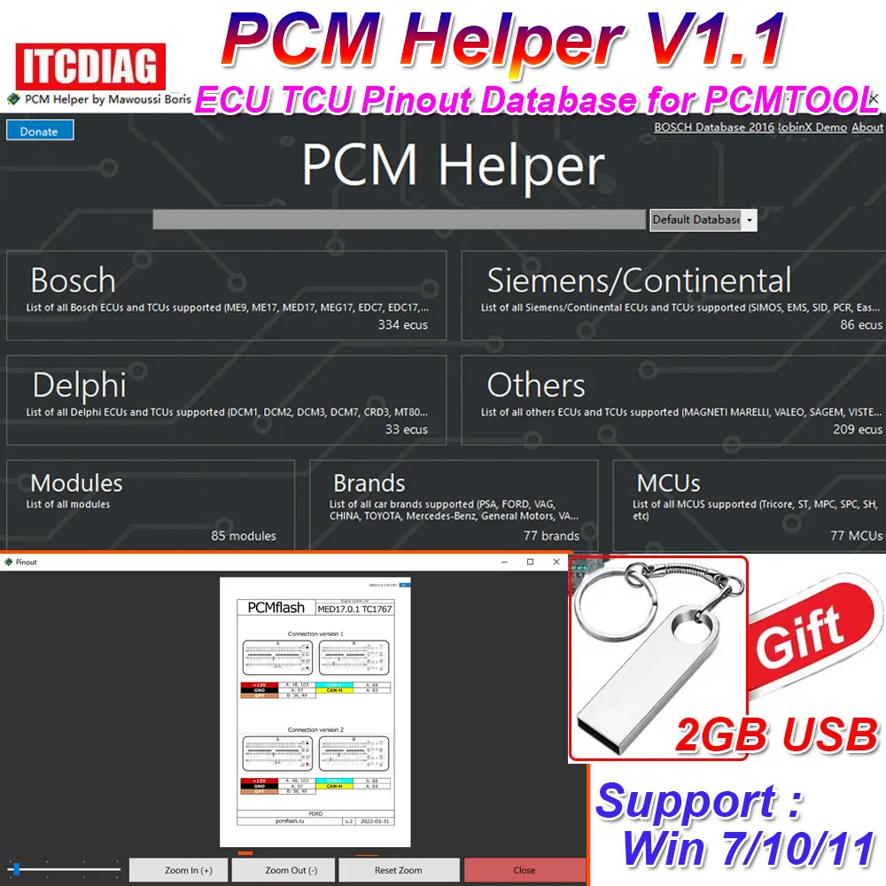 

Программное обеспечение PCM-помощника для Bench Boot PCMhelper ECU TCU-развязки для PCM TOOL Программное обеспечение для распиновки данных для пользователя флэш-памяти PCM