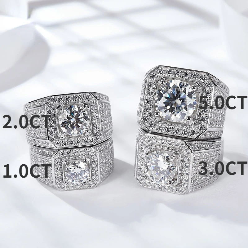 Man Ring Moissanite Diamond 5 Carat DH Color Luxury Engagement Ring S925 Silver Fine Jewelry