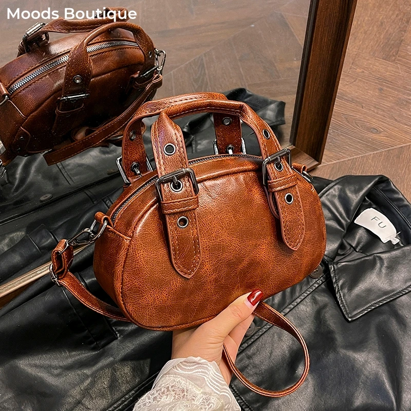 

Retro Shoulder Crossbody Bags For Women Rivet Decor Top-handle Bags Casual Mini Saddle Bag 2025 Latest Luxury Designer Handbags