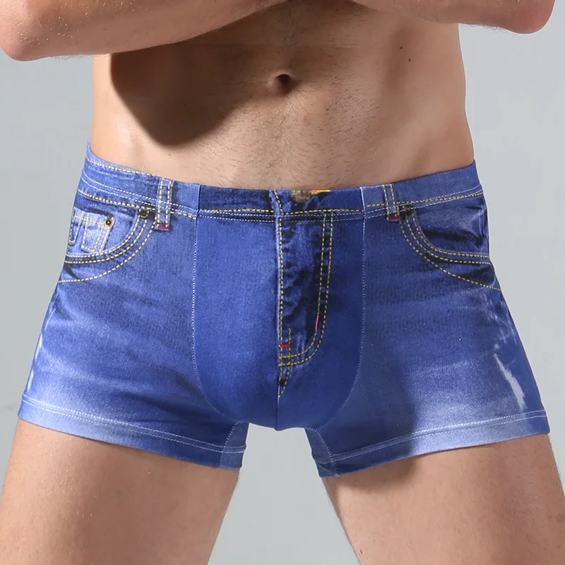 

Джинсы с 3D-имитацией, мужское нижнее белье, трансграничные мужские боксеры из чистого хлопка, 2 шт.