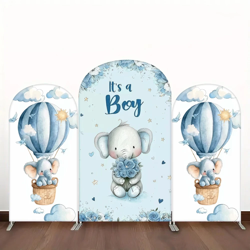 Gender Reveal Custom Name Arch Backdrop Elephant Baby Shower 2-Sided Background Custom Boy & Girl Birthday Party Decorations