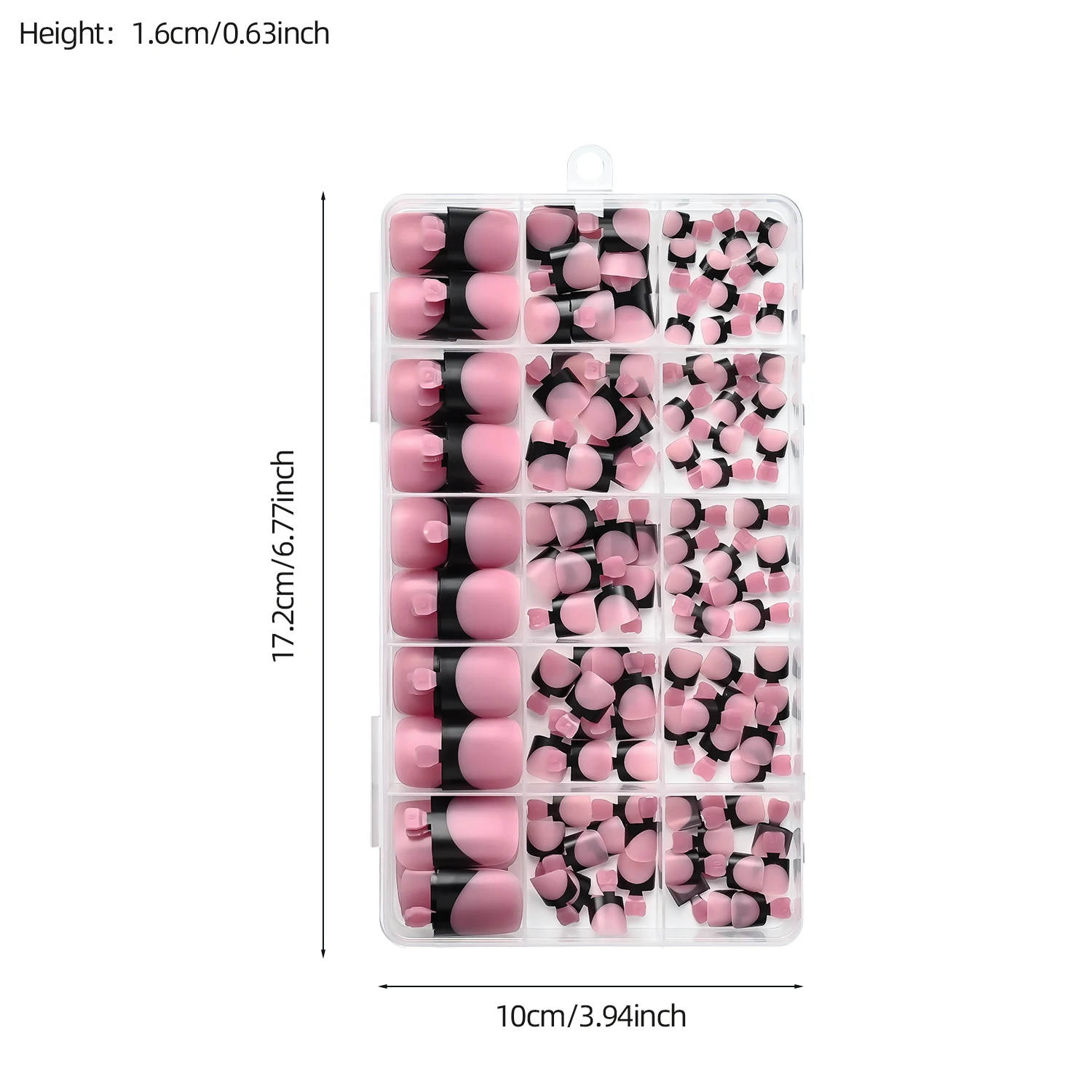 150 Stück schwarze, französische, rosarote, künstliche Zehennägel, kurze, quadratische, matte, schwarze, französische Press-On-Gel-Zehennägel, sommerlich tragbare, künstliche Nägel – Detail 1