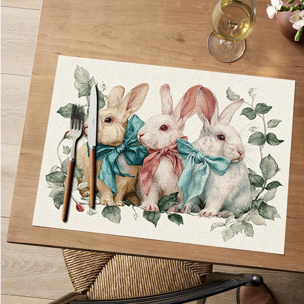 1PC Easter Cute Rabbit Print Placemats, Heat-insulating Placemats, Suitable for Home Decoration, Holiday Dining, Kitchen